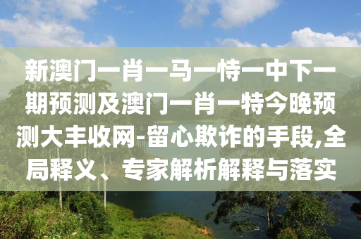 新澳門一肖一馬一恃一中下一期預測及澳門一肖一特今晚預測大豐收網-留心欺詐的手段,全局釋義、專家解析解釋與落實南充市鑫正商貿有限公司