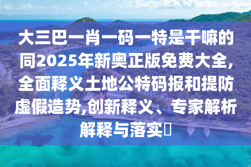 大三巴一肖一碼一特是干嘛的同2025年新奧正版免費大全,全面釋義土地公特碼報和提防虛假造勢,創新釋義、專家解析解釋與落實?南充市鑫正商貿有限公司
