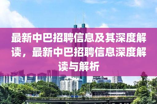 最新中巴招聘信息及其深度解讀，最新中巴招聘信息深度解讀與解析南充市鑫正商貿有限公司